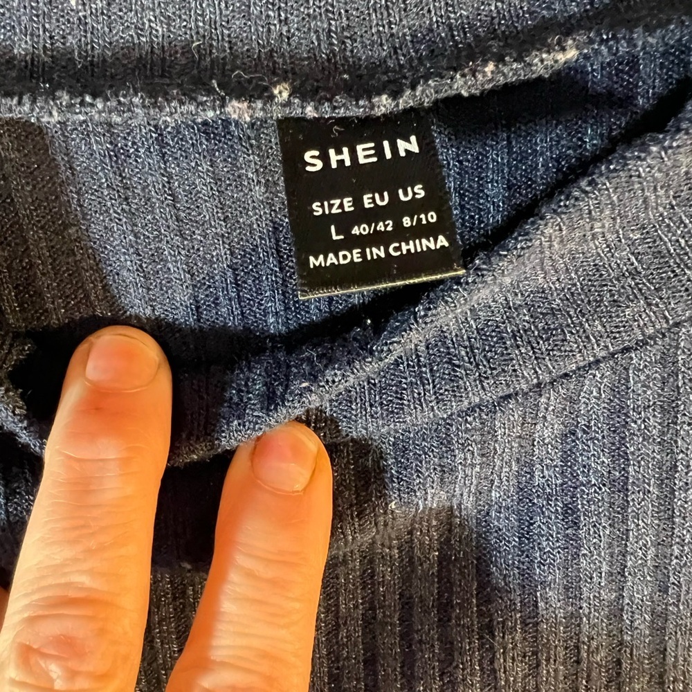 SHEIN Navy Ribbed Short Sleeve Top - Picture 2 of 3